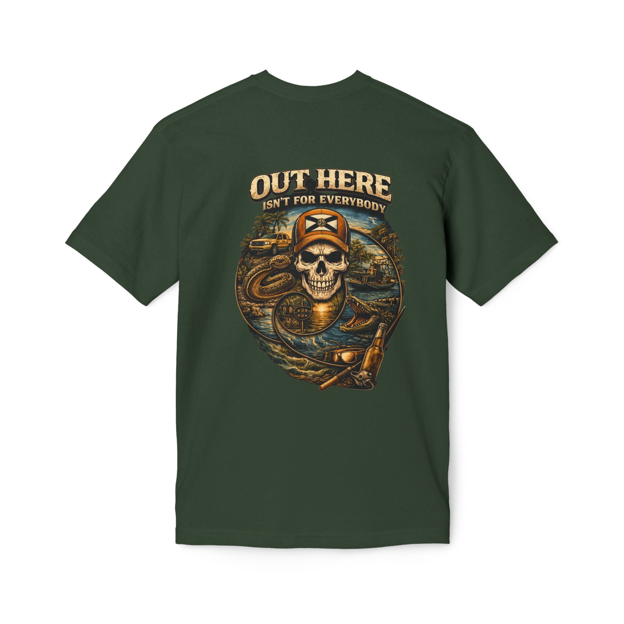 Backroads & Backwater  w/ blue wtr Skull T-Shirt — Concert, Fishing & Hunting Vibe