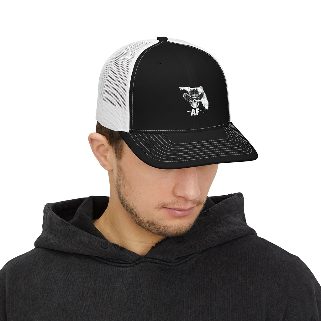 Florida AF Skull Cowboy Snapback Trucker Cap — Backroads Country Fishing & Boating Embroidered Hat