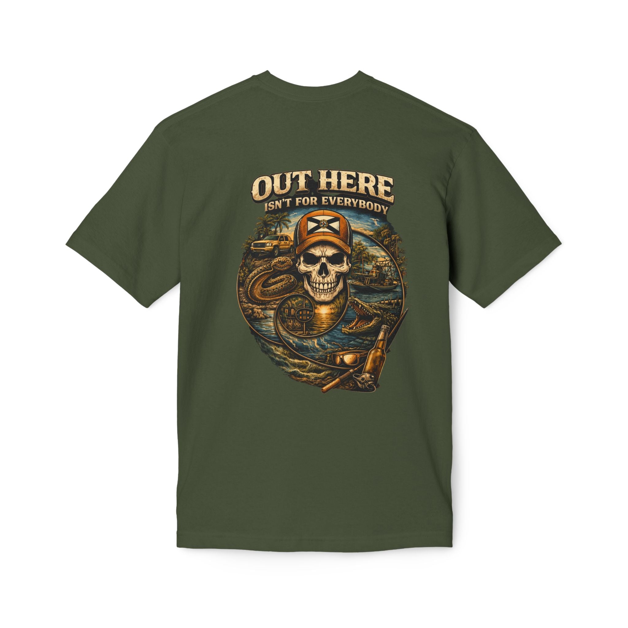 Backroads & Backwater  w/ blue wtr Skull T-Shirt — Concert, Fishing & Hunting Vibe