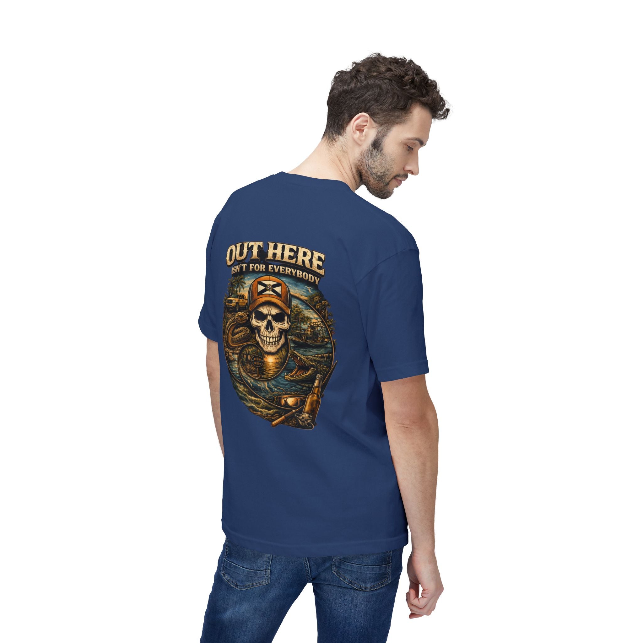 Backroads & Backwater  w/ blue wtr Skull T-Shirt — Concert, Fishing & Hunting Vibe