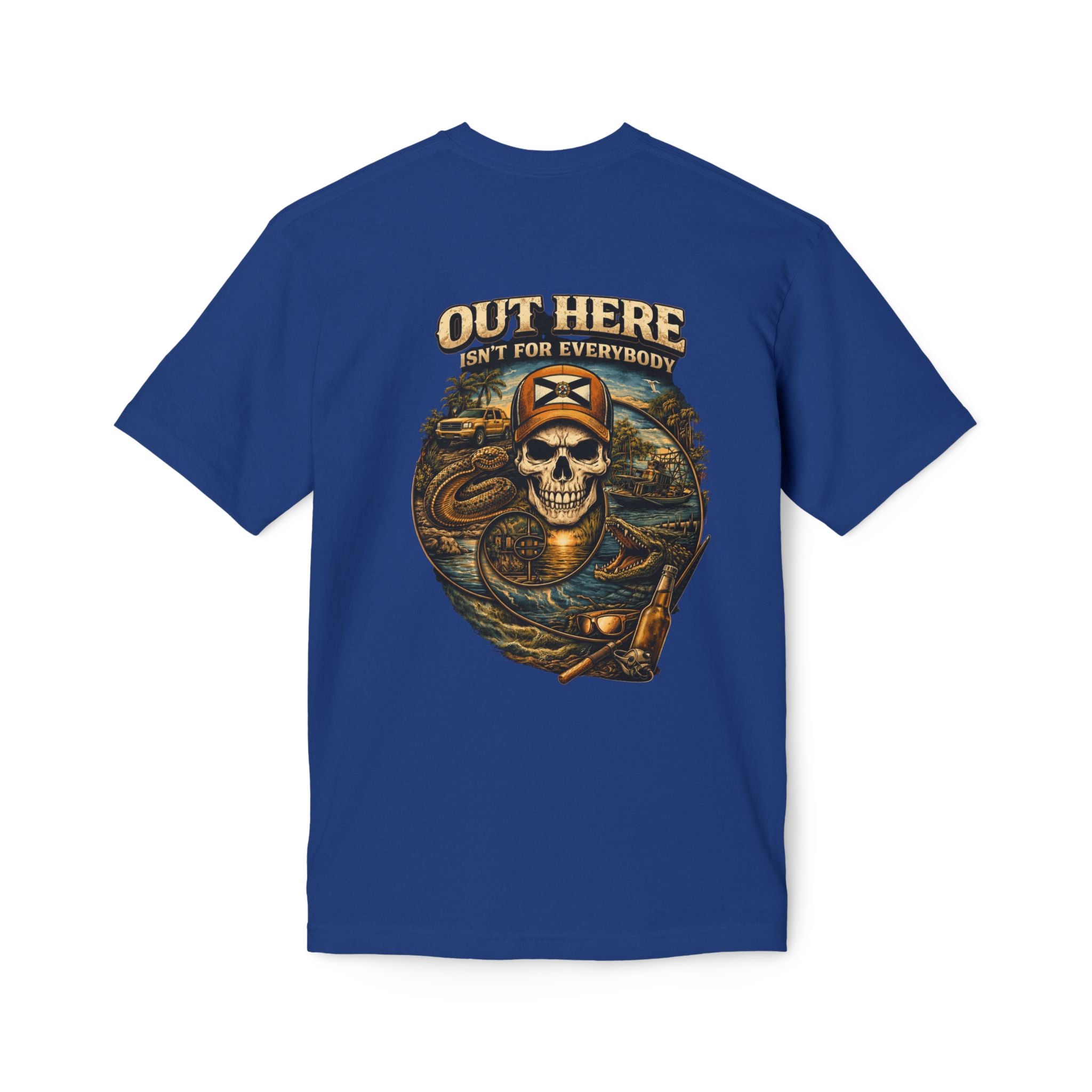 Backroads & Backwater  w/ blue wtr Skull T-Shirt — Concert, Fishing & Hunting Vibe
